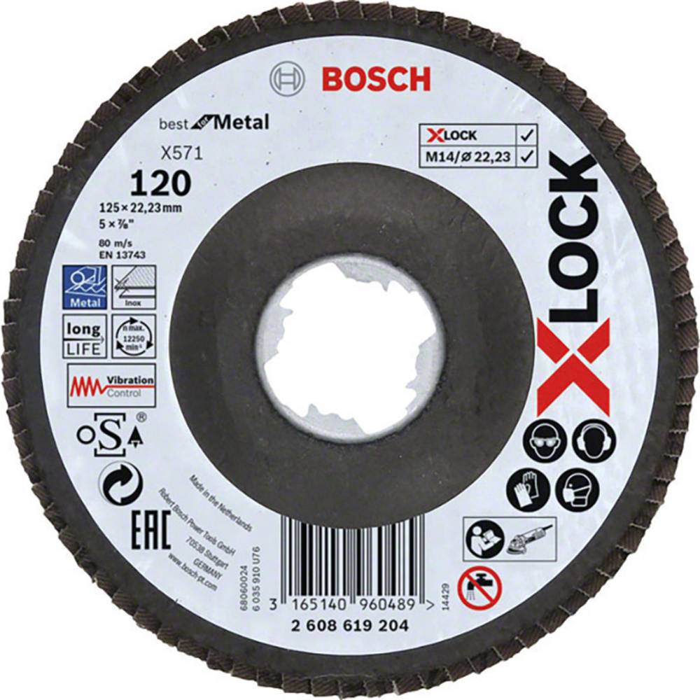 Bosch X Lock Zirconium Abrasive Flap Disc 125mm 120g Pack of 1