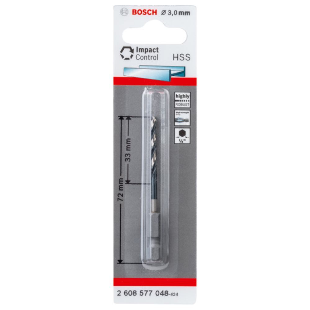 Bosch HSS Hex Shank Drill Bit 3mm Pack of 1