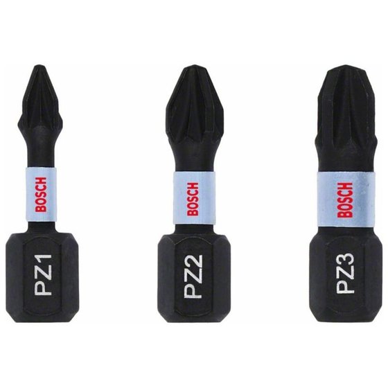 Bosch 3 Piece Impact Control Torsion Pozi Screwdriver Bits Assorted Pozi 25mm Pack of 3