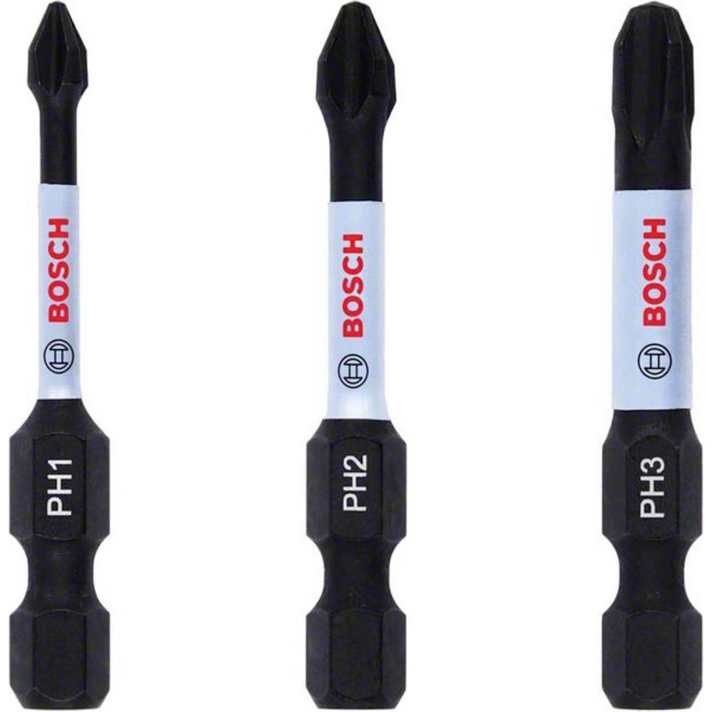 Bosch 3 Piece Impact Control Torsion Phillips Screwdriver Bits Assorted Phillips 50mm Pack of 3