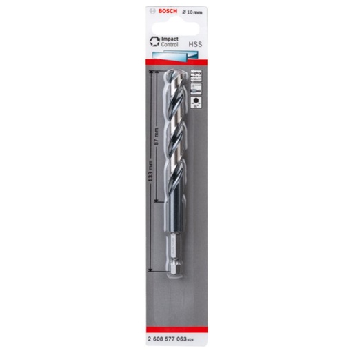 [2608577063] Bosch HSS Hex Shank Drill Bit 10mm Pack of 1