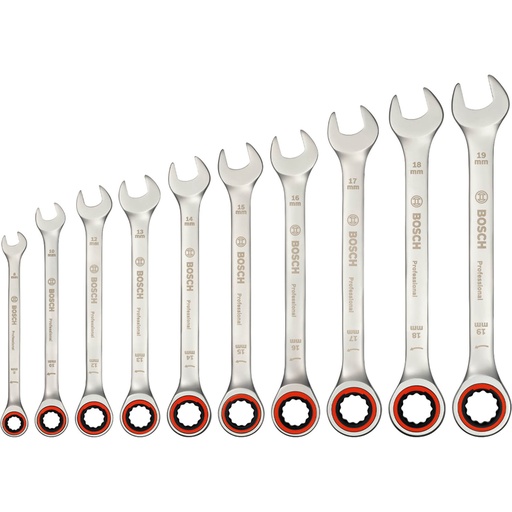 [1600A02AU0] Bosch Professional 10 Piece Ratchet Spanner Set